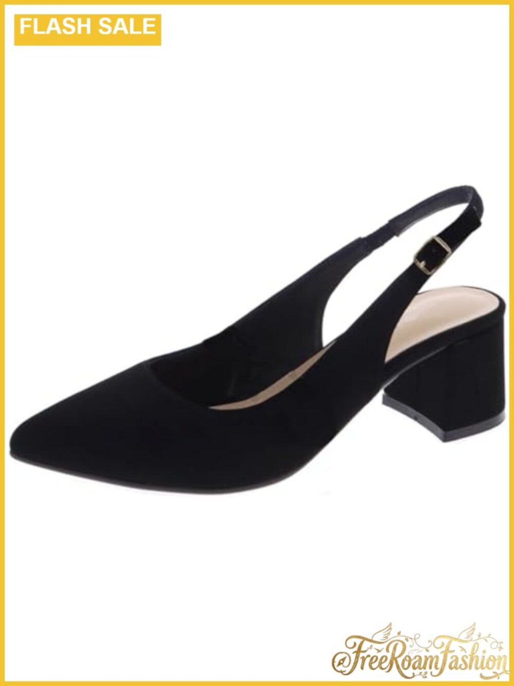Faux Leather Pointed Toe Block Heel Slingback Pumps Closed Toe Work Shoes